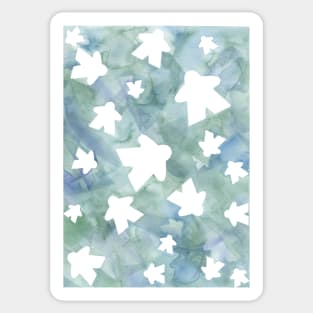 Meeples in Green and Blue Watercolor Painting Sticker